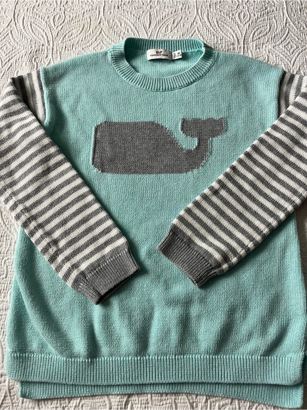 Vineyard Vines Mint and gray knit Crewneck sweater Girls medium 10/12